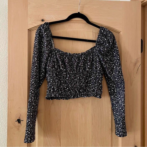 TOPSHOP FLORAL LONG SLEEVE POINTELLE PRAIRIE TOP - Picture 6 of 8